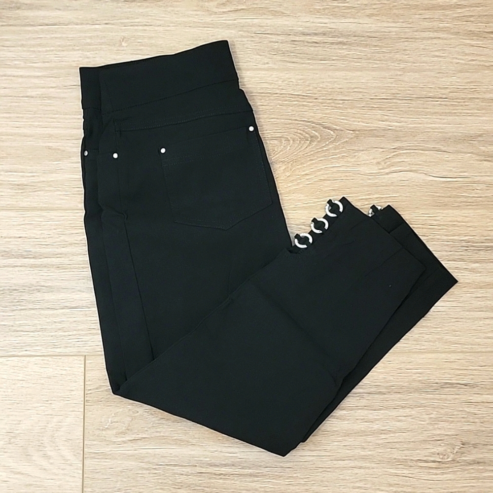 NWOT Black dressy Capri slacks with rhinestone embellishments on bottom